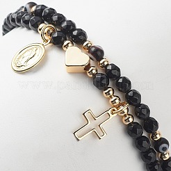 2Pcs 2 Style Natural Gemstone & Lampwork Evil Eye Beaded Stretch Bracelets Set&nbsp;BJEW-JB09030
