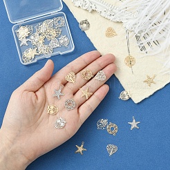 40Pcs 10 Styles Rack Plating Brass Hollow Out Connector Charms&nbsp;KKC-FS0001-03