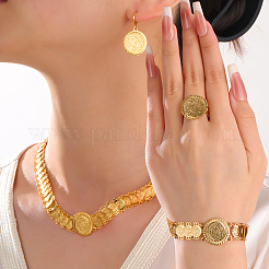 Middle Eastern Brass Round Bracelets & Earrings & Necklaces & Rings Sets for Women&nbsp;DH8477