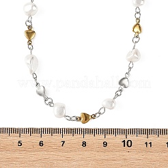 Shell Pearl Nuggets Beads & 304 Stainless Steel Heart Link Chains Necklaces&nbsp;NJEW-JN06363