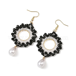 Brass Glass Beads Dangle Earrings&nbsp;EJEW-MZ00764-02
