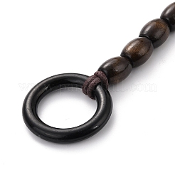 Barrel Shape Wood Beaded Bracelet with Double Rings&nbsp;BJEW-XCP0001-06