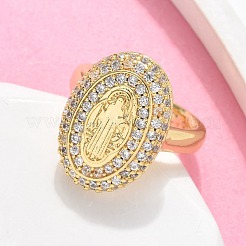 Brass Micro Pave Clear Cubic Zirconia Cuff Rings for Women&nbsp;RJEW-C126-16G