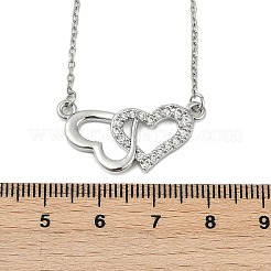 Brass Micro Pave Clear Cubic Zirconia Double Heart Pendant Necklaces&nbsp;NJEW-K280-05P