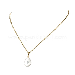 Natural Baroque Pearl Keshi Pendant 304 Stainless Steel Satellite Chain Necklaces&nbsp;NJEW-JN06161