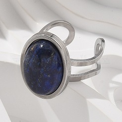 Oval Natural Gemstone Finger Rings&nbsp;RJEW-M062-02P-18
