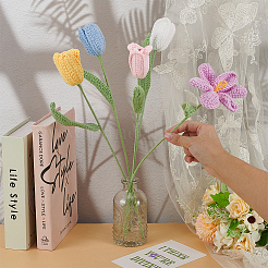5Pcs 5 Colors Woolen Yarn Artificial Tulip Flower&nbsp;AJEW-FG0004-63