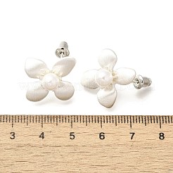 Flower Brass & Plastic Imitation Pearl Stud Earrings&nbsp;EJEW-A121-03S