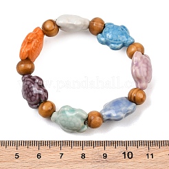 Beach Tortoise Handmade Procelain & Wood Round Beaded Stretch Bracelets&nbsp;BJEW-JB10299-02