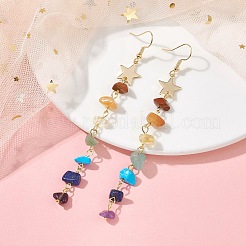 Chakra Theme Natural & Synthetic Mixed Gemstone Chip Beaded Tassel Earrings&nbsp;EJEW-JE05452-01