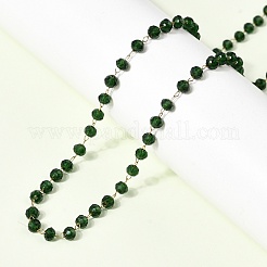 304 Stainless Steel with Glass Faceted Rondelle Bead Handmade Link Chain Birth Stone Necklaces for Women&nbsp;NJEW-G195-01G-09