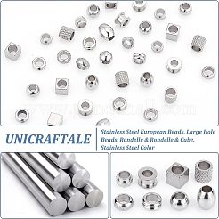 48Pcs 8 Style 304 & 201 & 303 Stainless Steel European Beads&nbsp;STAS-UN0040-02