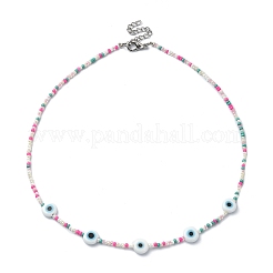 Lampwork Evil Eye & Glass Seed Beaded Necklaces&nbsp;NJEW-JN04376