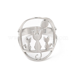 Non-Tarnish 304 Stainless Steel Hollow Cat Adjustable Ring&nbsp;RJEW-L107-022P
