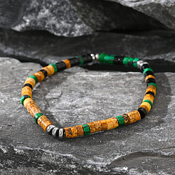 Synthetic Malachite & Non-magnetic Hematite & Natural Picture Jasper Beads Stretch Bracelets for Men&nbsp;NI3669
