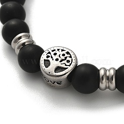 Synthetic Black Stone Round Beaded Stretch Bracelets&nbsp;BJEW-F479-01P
