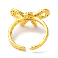 Bowknot Brass Micro Pave Clear Cubic Zirconia Open Cuff Rings for Women&nbsp;RJEW-C098-27G
