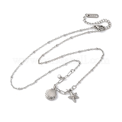 Shell Shape & Starfish 304 Stainless Steel Rhinestone Pendant Necklaces for Women&nbsp;LS-NJEW-M107-02P
