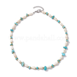 Synthetic Turquoise Chip & Natural Trumpet Shell Necklaces&nbsp;NJEW-JN04767