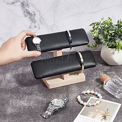 PU Leather 2-Tier T-Bar Bracelet Display Stands with Wooden Base&nbsp;BDIS-WH0010-09B