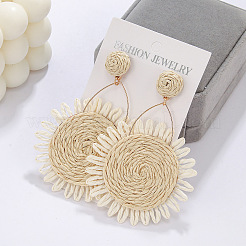 Flower Alloy & Raffia Dangle Stud Earrings&nbsp;FS-WGE45CE-03