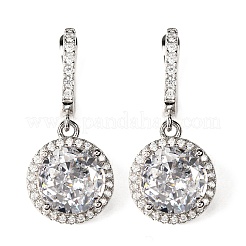 925 Sterling Silver Micro Pave Cubic Zirconia Dangle Hoop Earrings&nbsp;EJEW-F371-01B-01