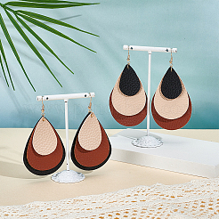 2 Pairs 2 Colors Bohemian PU Leather Teardrop Dangle Earrings&nbsp;EJEW-CL0001-04
