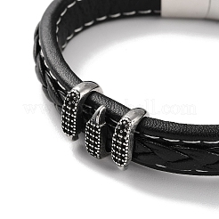 Men's Braided Black PU Leather Cord Bracelets&nbsp;BJEW-K243-34AS
