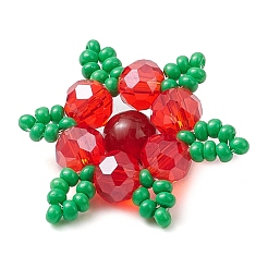 Woven Natural Carnelian(Dyed & Heated) & Glass Seed Beads Snowflake Multi-Strand Links&nbsp;PALLOY-MZ00319-01