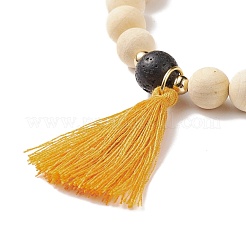 2Pcs 2 Style Natural Flower Amazonite & Lava Rock & Wood Stretch Bracelets Set with Tassel and Alloy Hamsa Hand Charms&nbsp;BJEW-JB08347