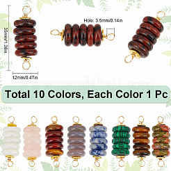 10Pcs 10 Styles Mixed Gemstone Copper Wire Wrapped Disc Connector Charms&nbsp;PALLOY-SC0004-36
