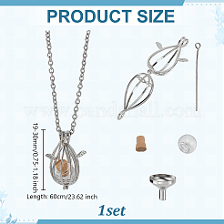 Brass Bead Cage Teardrop with Alloy Wing Pendant Cable Chain Necklaces&nbsp;NJEW-DR00030