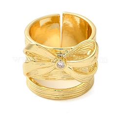 Brass Micro Pave Cubic Zirconia Bowknot Open Cuff Wide Rings for Women&nbsp;RJEW-B057-03G