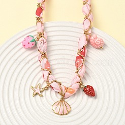 Starfish Strawberry Shell Shape 304 Stainless Steel Enamel & Handmade Lampwork Pendant Necklaces&nbsp;NJEW-D344-02G