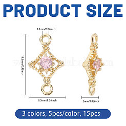 15Pcs 3 Colors Brass Pave Cubic Zirconia Connector Charms&nbsp;KK-CA0003-86