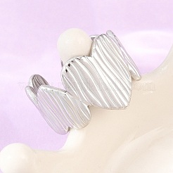 Textured 304 Stainless Steel Cuff Open Rings for Women&nbsp;RJEW-A102-03P