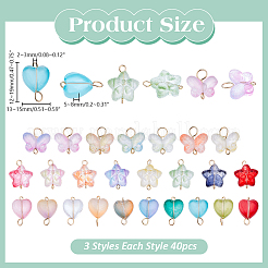120Pcs 3 Styles Gradient Color Baking Paint Transparent Glass Star & Heart & Butterfly Connector Charms&nbsp;PALLOY-AR00029