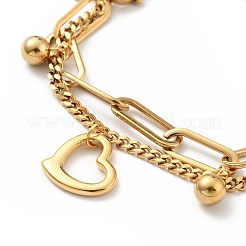 Heart and Round Ball Charm Multi-strand Bracelet&nbsp;BJEW-G639-05G