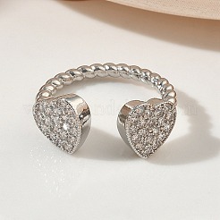 Brass Micro Pave Cubic Zirconia Cuff Open Rings&nbsp;RJEW-C163-03B-P