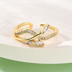 Brass Micro Pave Clear Cubic Zirconia Cuff Rings for Women&nbsp;RJEW-U047-10G