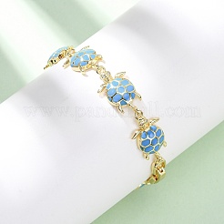 Brass Micro Pave Clear Cubic Zirconia Link Bracelets for Women&nbsp;BJEW-H209-04G