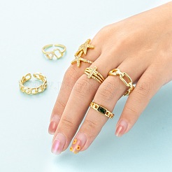 6Pcs 6 Styles Adjustable Brass Micro Pave Clear Cubic Zirconia Cuff Rings&nbsp;RJEW-LS0001-19G