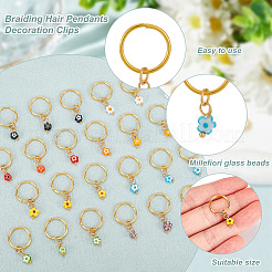 24Pcs 8 Colors Handmade Millefiori Glass & Iron Braiding Hair Pendants Decoration Clips&nbsp;OHAR-AB00009