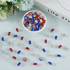120Pcs 3 Colors Polymer Clay Rhinestone European Large Hole Beads with Silver Color Plated Brass Cores&nbsp;FPDL-LT0001-01A