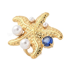 304 Stainless Steel Micro Pave Cubic Zirconia Plastic Pearl Cuff Rings&nbsp;RJEW-D310-02C-G