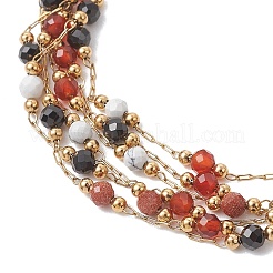 304 Stainless Steel with Gemstone Multi-strand Link Chain Bracelets for Women&nbsp;BJEW-JB12985