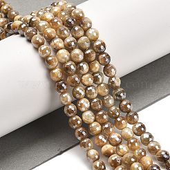 Electroplated Natural Tiger Eye Round Beads Strands&nbsp;G-L598-A04-01