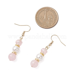Round Natural Rose Quartz Dangle Earrings&nbsp;EJEW-JE06778-02