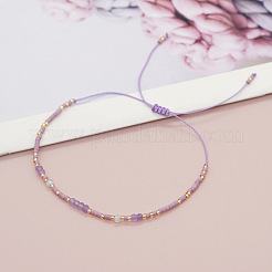 Bohemian Faceted Rondelle Natural Amethyst and Glass Heishi Braided Bead Bracelets for Women&nbsp;FE7255-6