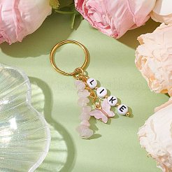 Alloy Enamel Acrylic with Natural Rose Quartz Keychain&nbsp;KEYC-JKC00806-04
